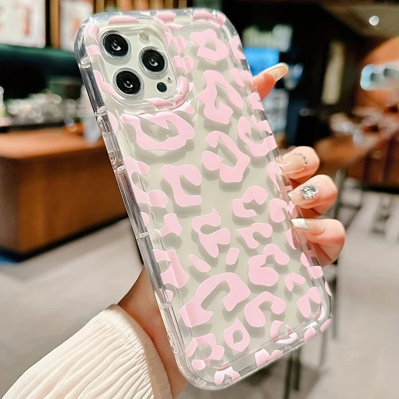 Rose Leopard Transparent Pattern Phone Case For iPhone 15 Pro Max