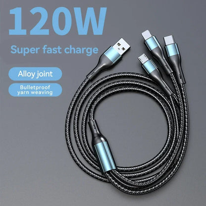 120W 3 in 1 USB Fast Charging Cable