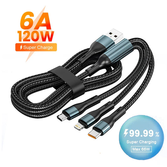 3 In 1 120W 6A Type C Super Fast Charging Cable