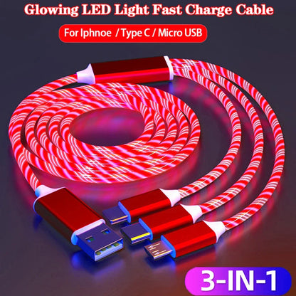 3 IN 1 Glowing LED Light Phone Charger Luminous USB Type C Cable