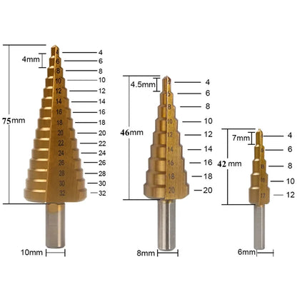 Titanium Coated Straight Flute Step Drill Bit Wear Set