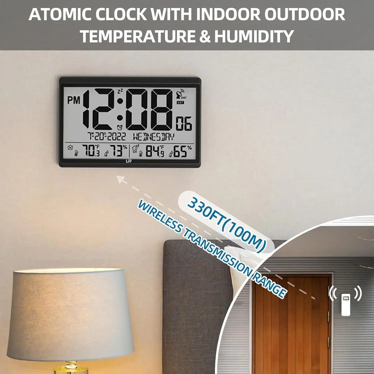 Clock/Never Needs Setting, Battery Operated, Atomic Wall Clock with Indoor/Outdoor
