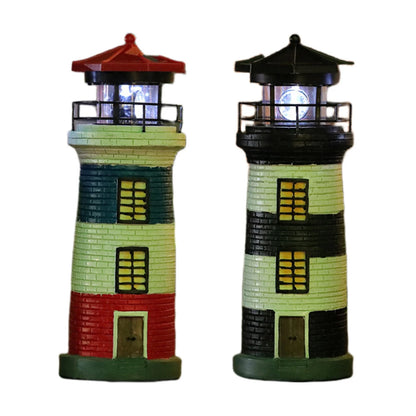 Solar Powered Resin Rotating Lighthouse Lamp Decorative Lighthouse Light Lighthouse Model Light for Home Yard Outdoor Decor
