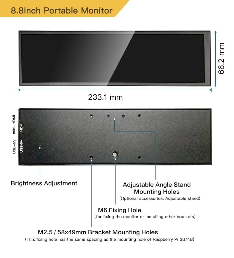 4k portable touch screen monitor 8.8''