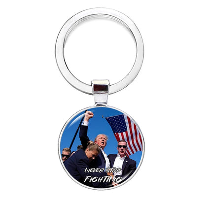 Trump 2024 Flag Keychain Make America Great Again Glass Cabochon Long Pendant Key Chain for Unisex Car Key Holder Gift