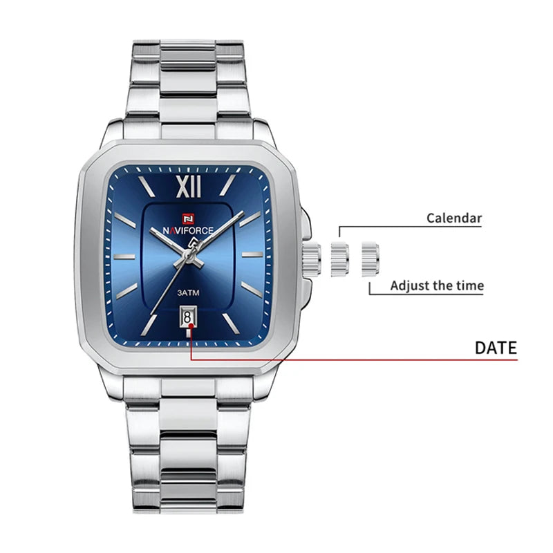 NAVIFORCE Casual Sport Watch for Lover Stainless Steel Band