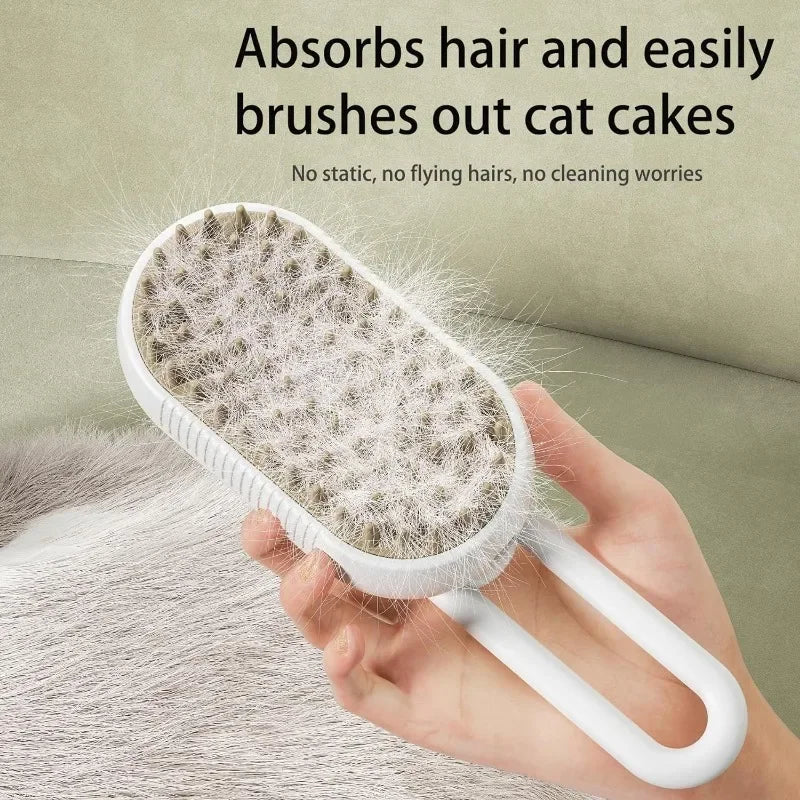 Electric Spray Cat Hair Brush 3 in1 Dog Steamer Brush for Massage