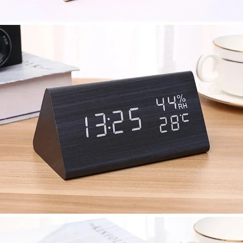 Digital Clock LED Wooden Alarm Clock Table Sound Control Electronic Clocks Desktop USB/AAA Powered Decoration Home Table Decor