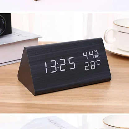 Digital Clock LED Wooden Alarm Clock Table Sound Control Electronic Clocks Desktop USB/AAA Powered Decoration Home Table Decor