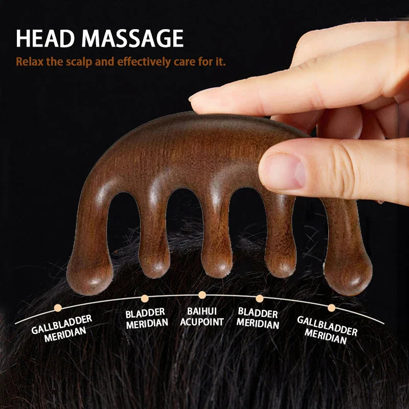 Massage Comb Head Massager Sandalwood Five Tooth Comb