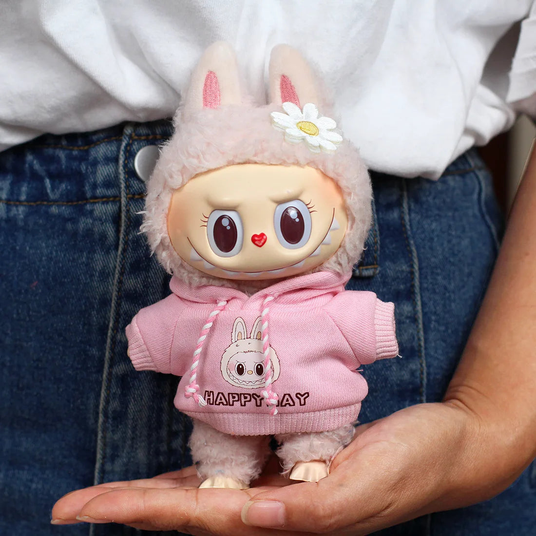 17cm Labubu Clothes Sweatshirt Heart-beating Macaron Labubu Doll Clothes