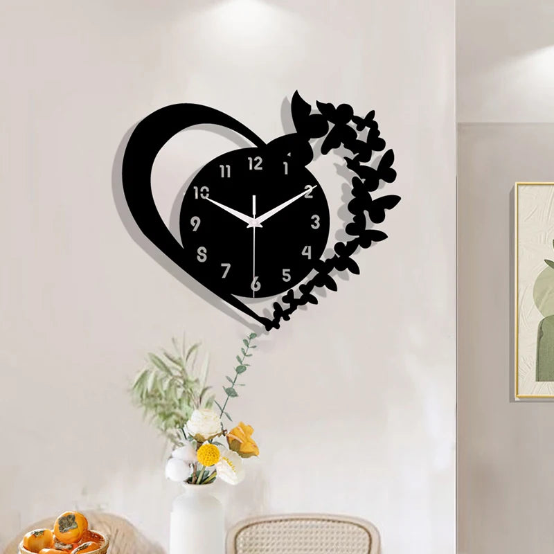 Heart shaped frameless design acrylic silent wall clock