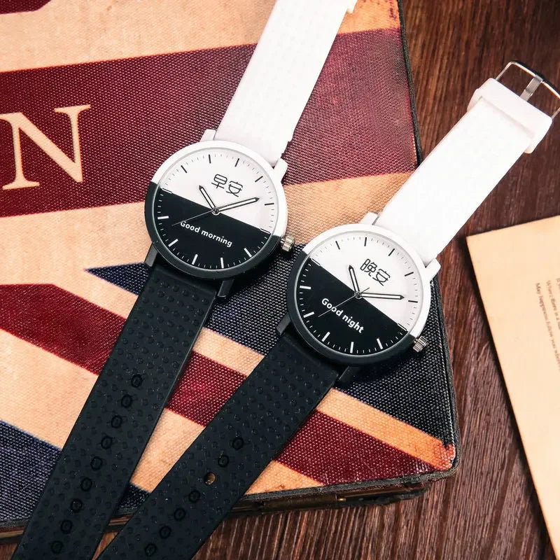 Lovers Watch Intimate Regards Good Morning Good Night Dial Leather Quartz Watch