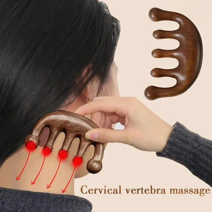 Massage Comb Head Massager Sandalwood Five Tooth Comb