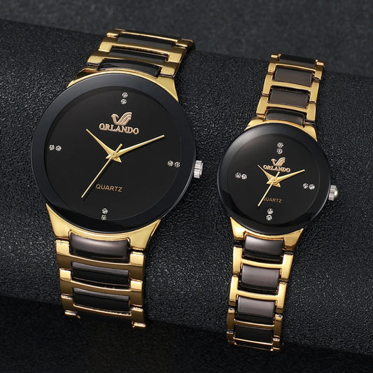 2PCS Couple's Watches Fashion Stainless Watch Set