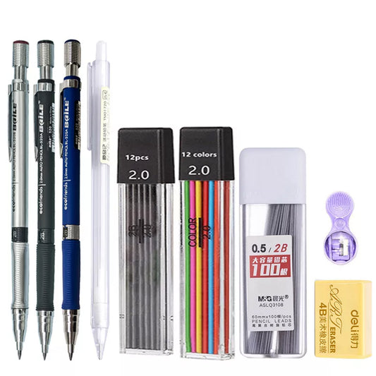 Mechanical Pencil Set 2.0 mm with 2B Black/Colors Lead Refill