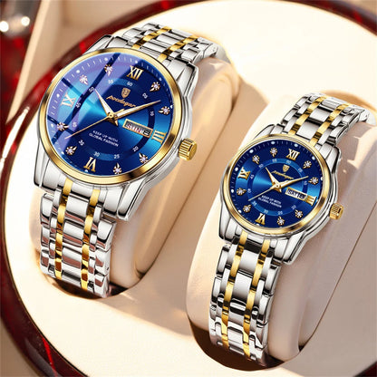 Couple Watches Trend Fashion Original Quartz Watch for Lover Waterproof Date Week Luminous His and Her Wirstwatch New