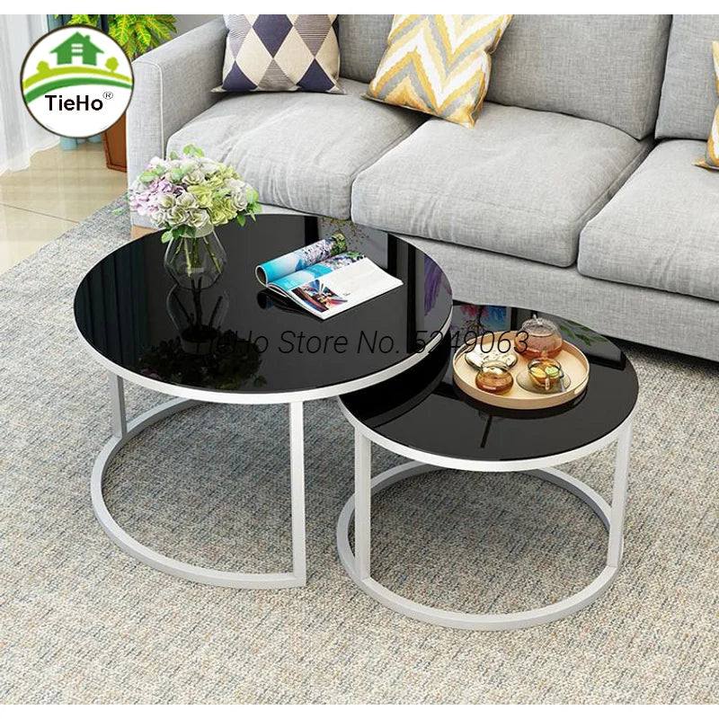 Tempered Glass Round Coffee Table for Living Room 2 in 1