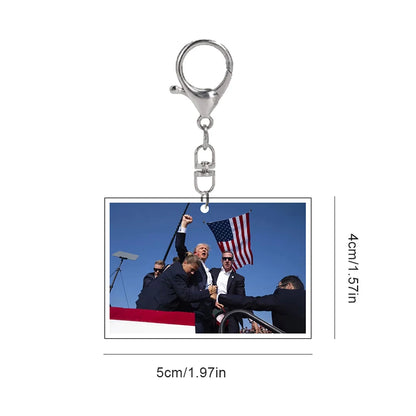 Trump 2024 Flag Keychain Shooting Makes Me Stronger Pendant Key Chain Stainless Steel Key Ring Gifts for Supporters Fans