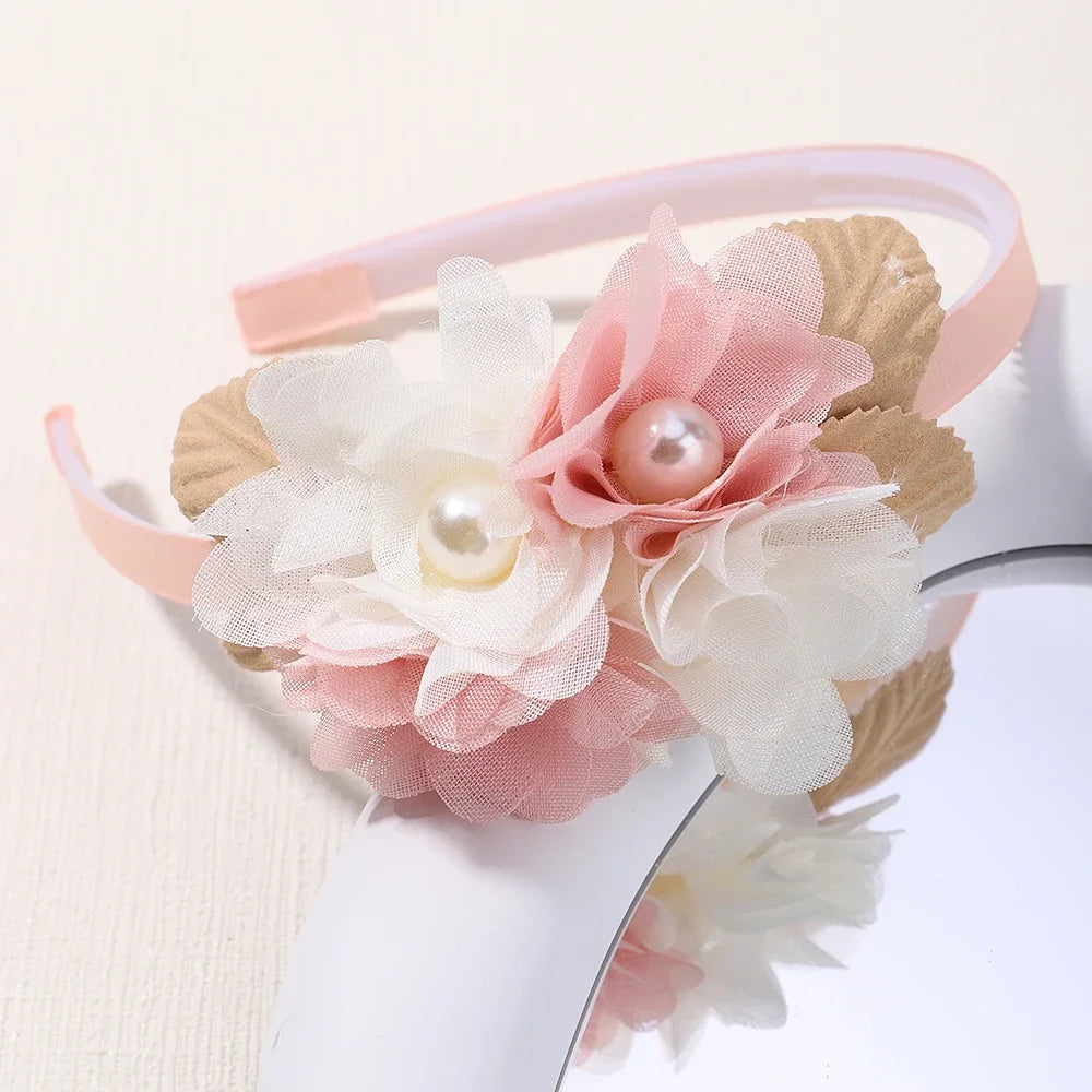 New Handmade Flower Girls Headbands Cute Pearl Feather Wedding Crown Princess Dance Party Headwear Fashion Hoop Accessories