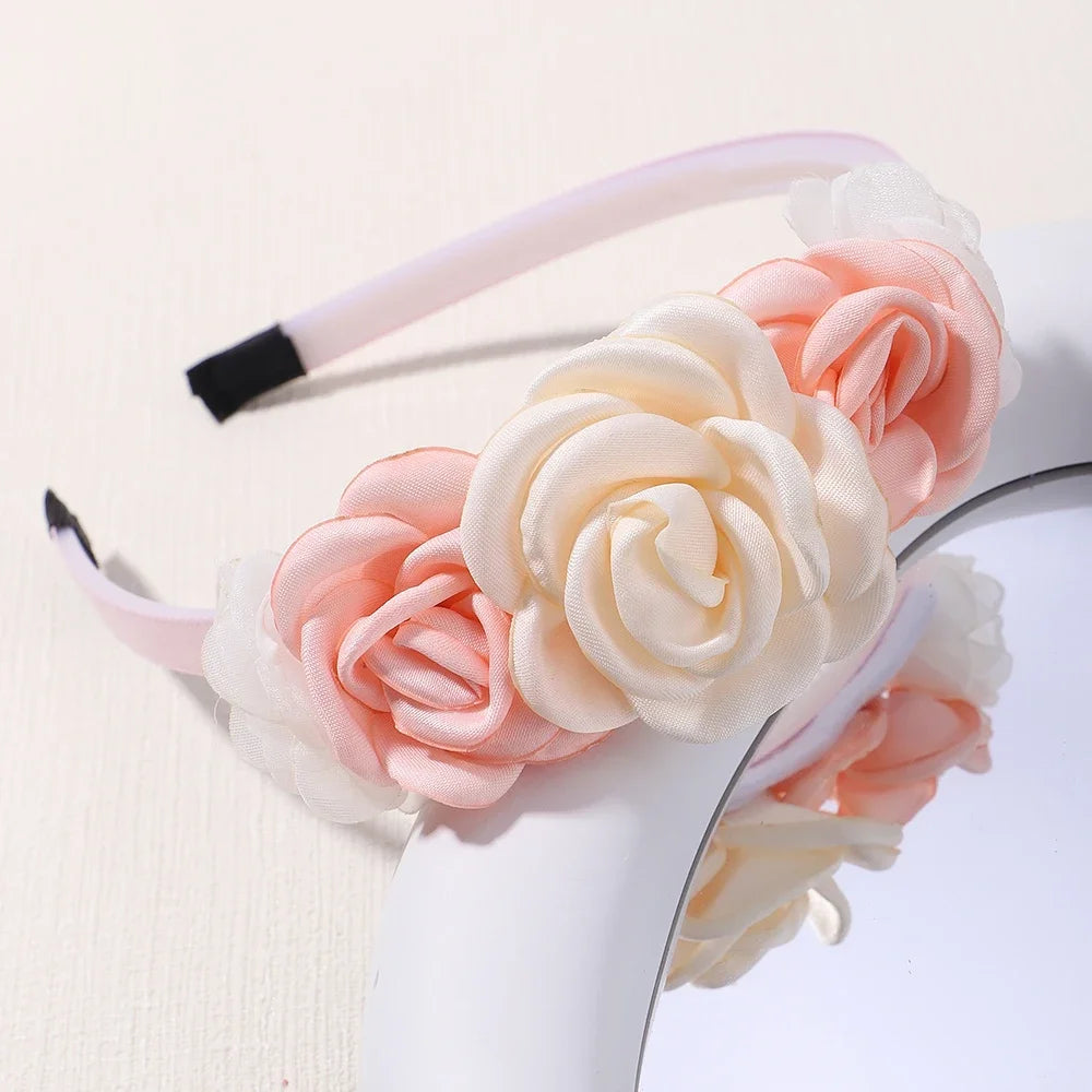 New Handmade Flower Girls Headbands Cute Pearl Feather Wedding Crown Princess Dance Party Headwear Fashion Hoop Accessories