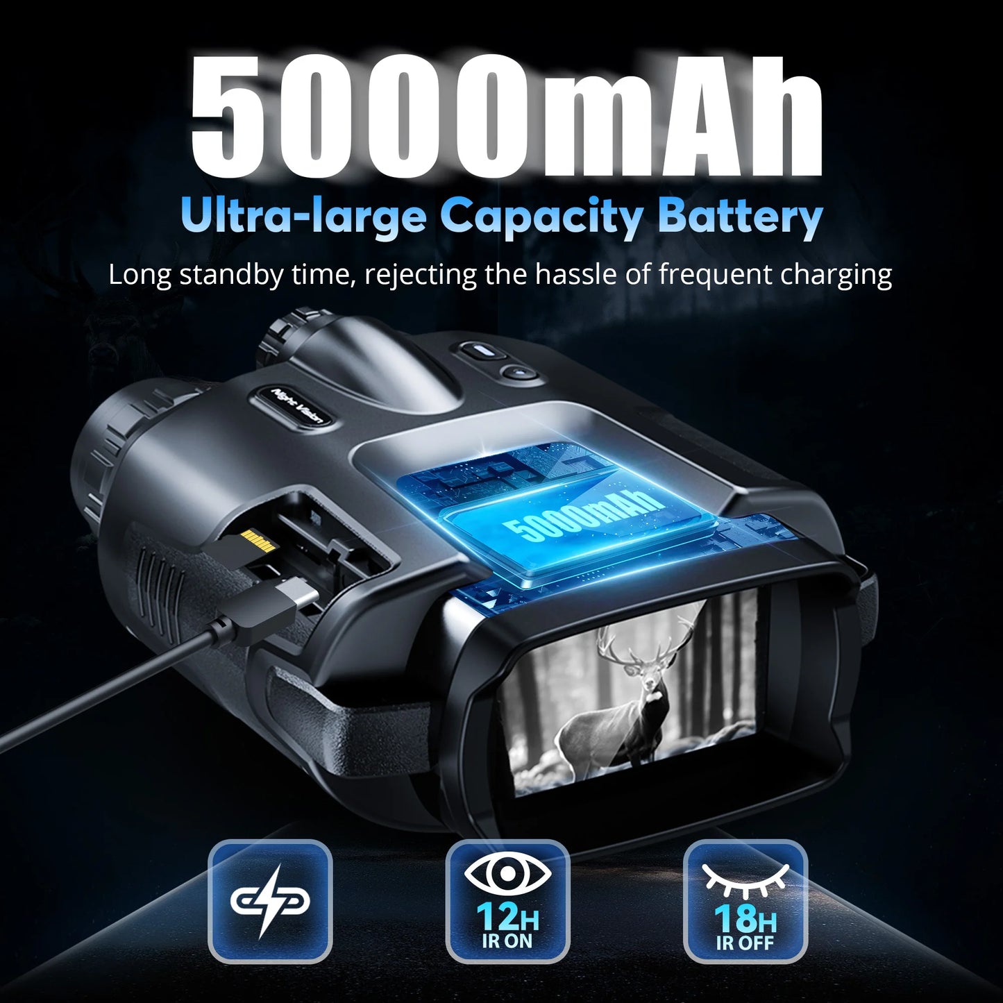 Night Vision Binoculars Goggles 2000FT Infrared 4K Night Vision 64GB Card Tactical Light 8X Digital Zoom for Outdoor Camping