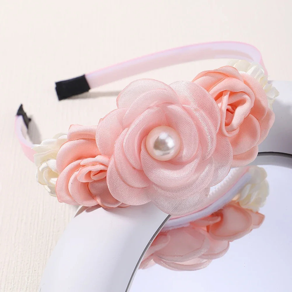 New Handmade Flower Girls Headbands Cute Pearl Feather Wedding Crown Princess Dance Party Headwear Fashion Hoop Accessories