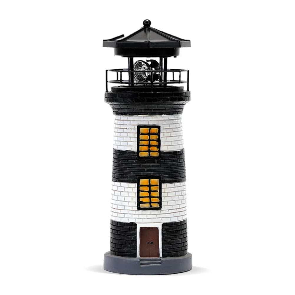Solar Powered Resin Rotating Lighthouse Lamp Decorative Lighthouse Light Lighthouse Model Light for Home Yard Outdoor Decor