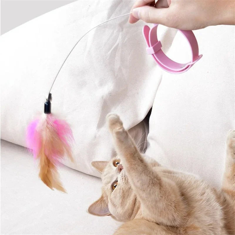 Interactive Cat Toys Funny Feather Teaser Stick with Bell Pets Collar Kitten Playing Teaser Wand Training Toys for Cats Supplies