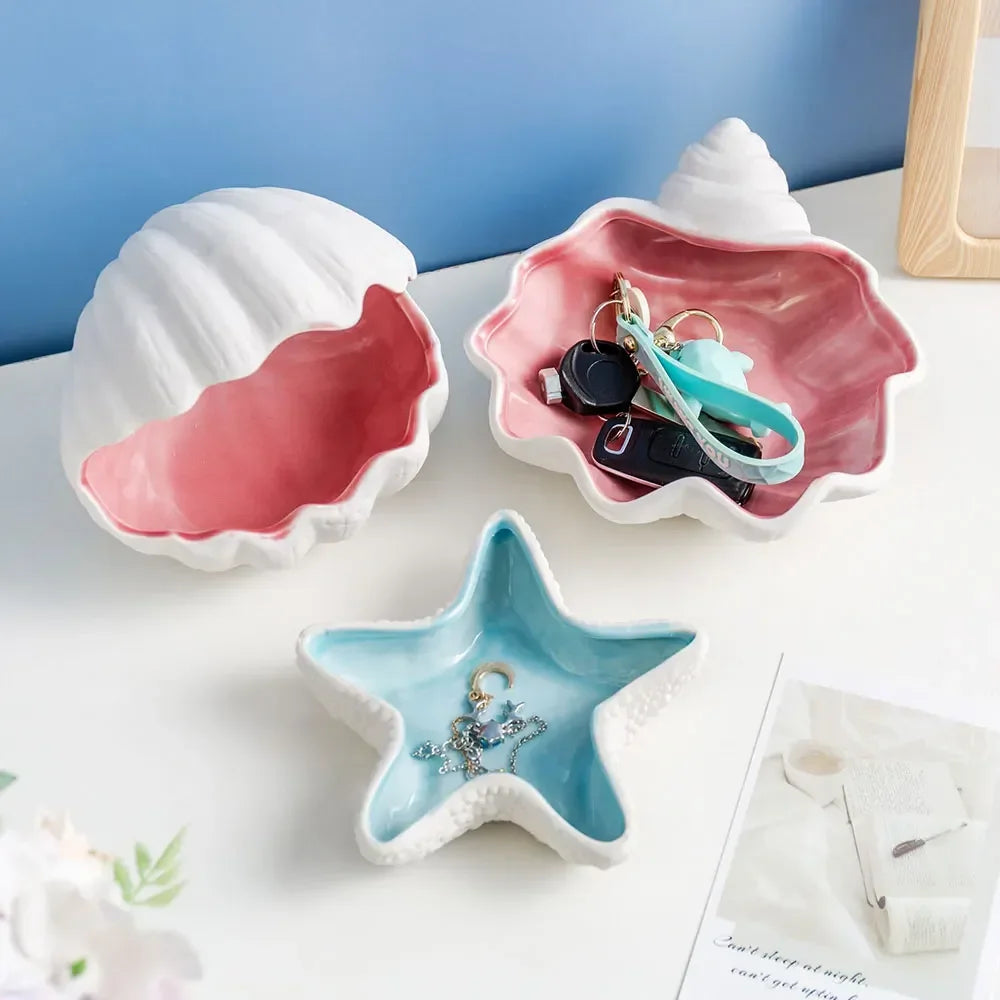 Jewelry Tray Sea Shell Decorative Ceramic Storage