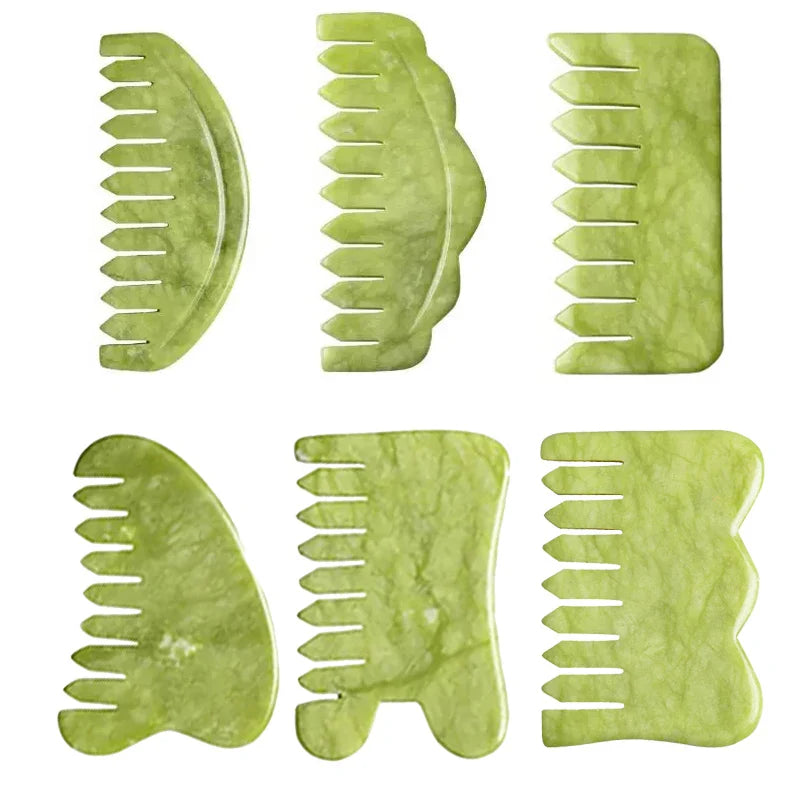 Nature Jade Massage Comb Gua Sha Board Spa Acupuncture Head Care