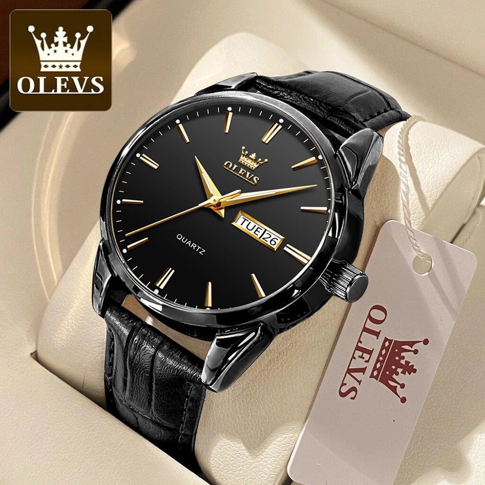 OLEVS 6898 Leather Strap Quartz Couple Watch