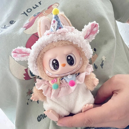 Doll Clothes For 17cm Labubu Dolls Toy Cute Mini Plush Doll'S Lamb Birthday Hat Outfit Accessories Student Outfit Fans Gift