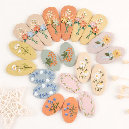 2Pcs/lot Korea Retro Hair Clips Sweet Girls Floral Fabric Oval BB Barrettes Cute Embroidery Flower Hairpin Kids Hair Accessories