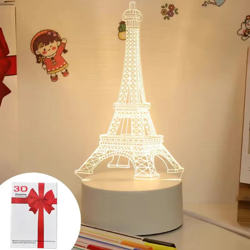 3D Eiffel Tower Ferris wheel castle Home Decoration USB Night light Girlfriend Birthday Gift Valentine's Day Christmas Ornament