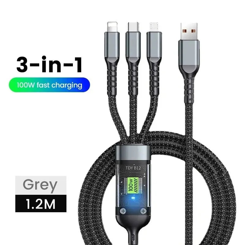 3 in 1 USB Cable 100W USB Type C To USB C Cable