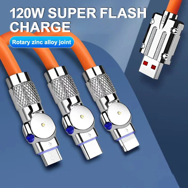 3 In 1 Elbow Fast Charge Cord 120W Micro USB