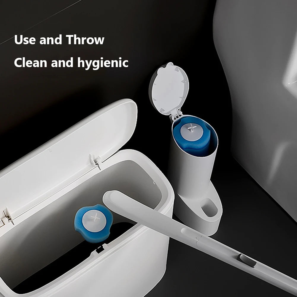 Disposable Toilet Cleaning Brush Set With Replacement Heads Toilet Brush Holder Set Long Handle Flexible Bathroom Accessories