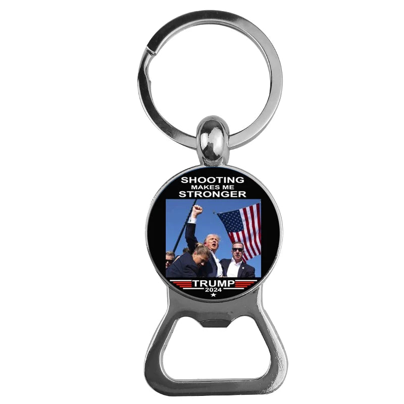 2024 Trump Bottle Opener Keychain Silver Plated Glass Cabochon Metal Key Chain Keyring Jewelry