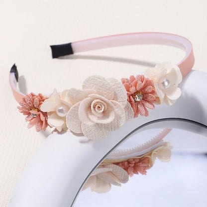 New Handmade Flower Girls Headbands Cute Pearl Feather Wedding Crown Princess Dance Party Headwear Fashion Hoop Accessories