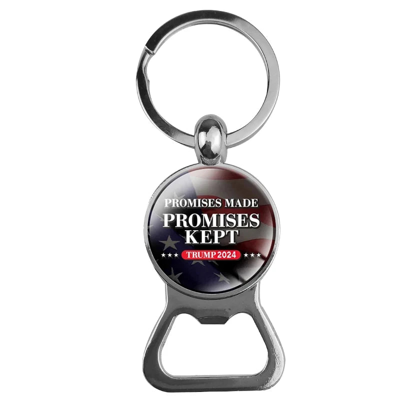 2024 Trump Bottle Opener Keychain Silver Plated Glass Cabochon Metal Key Chain Keyring Jewelry