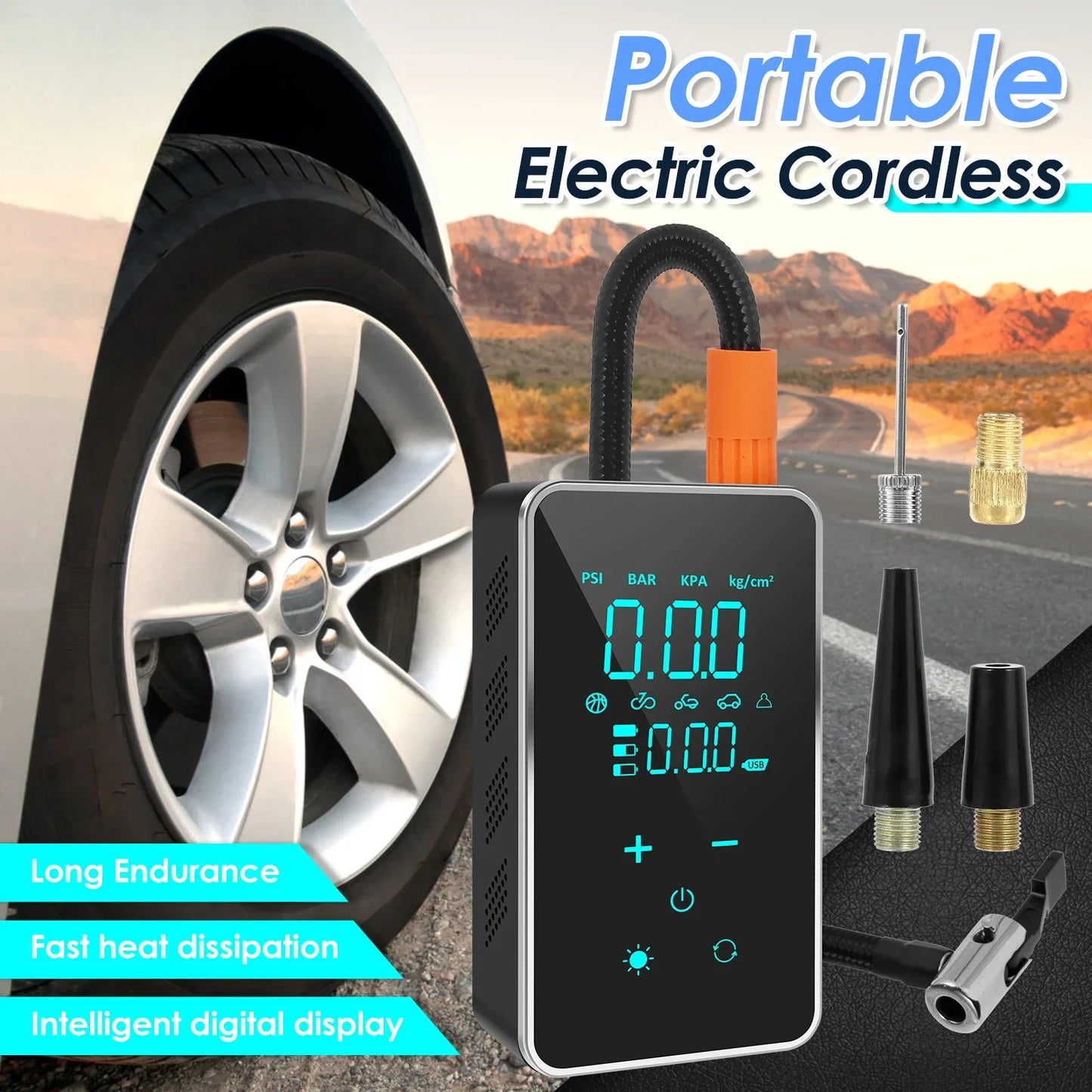 Portable Tire Inflator 150PSI Cordless Air Compressor with LED Light