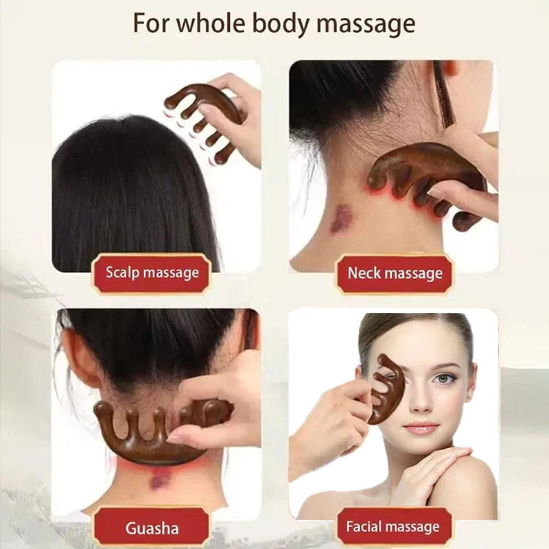 Massage Comb Head Massager Sandalwood Five Tooth Comb