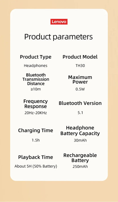 Lenovo TH30 Wireless Bluetooth Headphones with Headwear