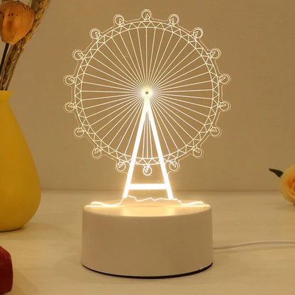 3D Eiffel Tower Ferris wheel castle Home Decoration USB Night light Girlfriend Birthday Gift Valentine's Day Christmas Ornament