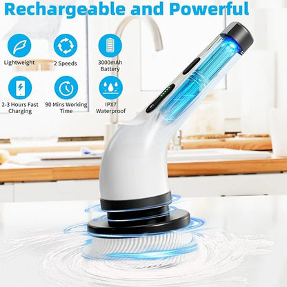 Electric Spin Scrubber 7 In 1 Cleaning Brush Multifunctional Household Wireless Rotatable Cleaning Brush For Bathroom Kitchen