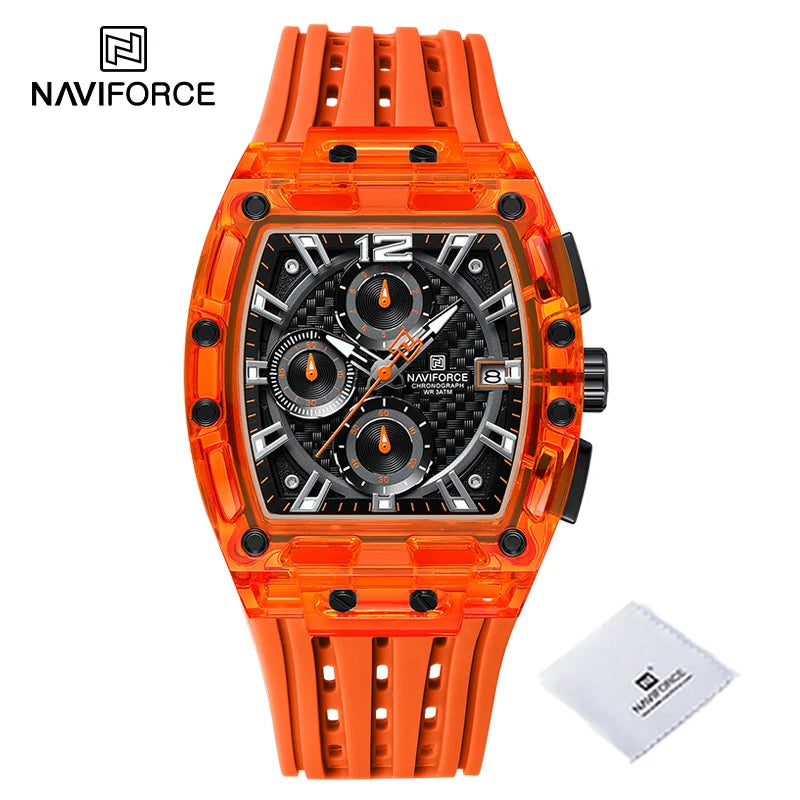 Men's Quartz Multifunction Watches Fashion Sports Chronograph 5ATM Waterproof Silicone Band Casual Man Wrist Watch