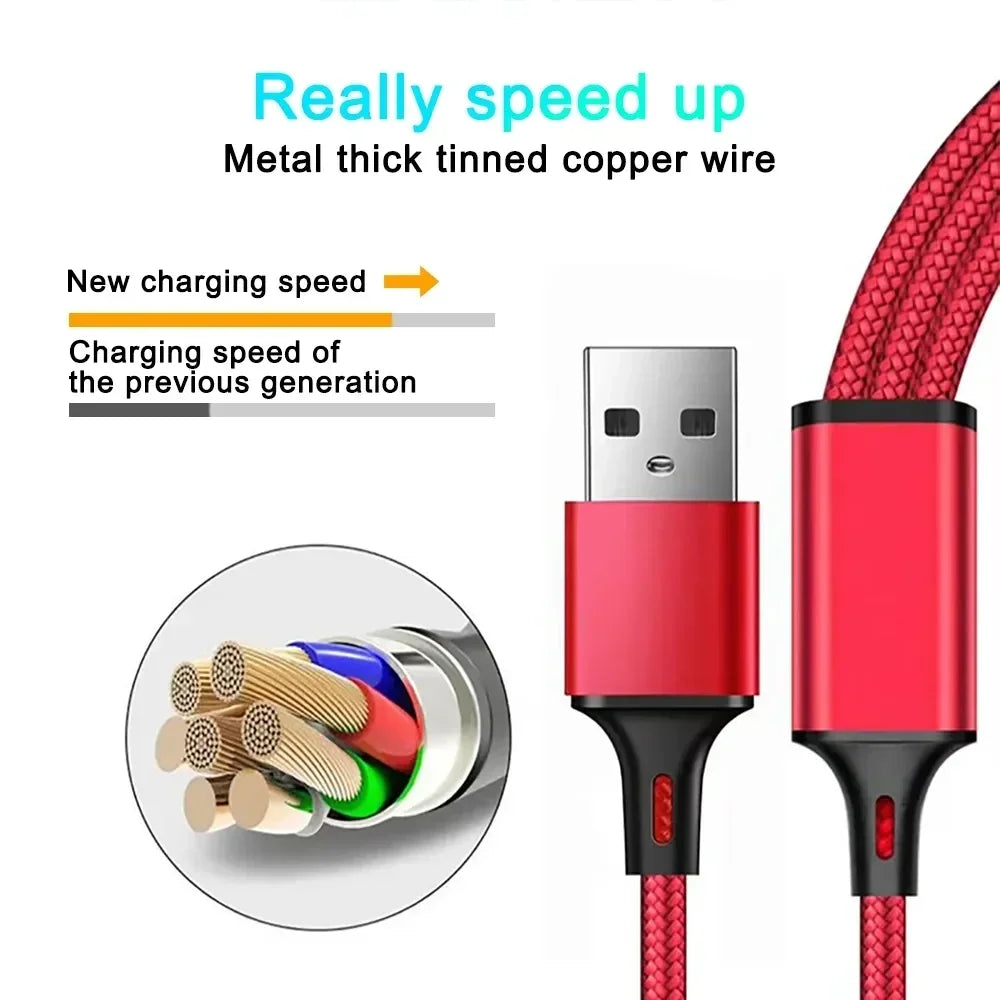 3 In 1 USB For iphone 14 Xiaomi Huawei Mate 40 Type C Cable