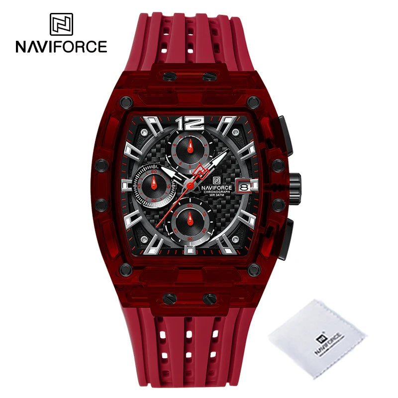 Men's Quartz Multifunction Watches Fashion Sports Chronograph 5ATM Waterproof Silicone Band Casual Man Wrist Watch