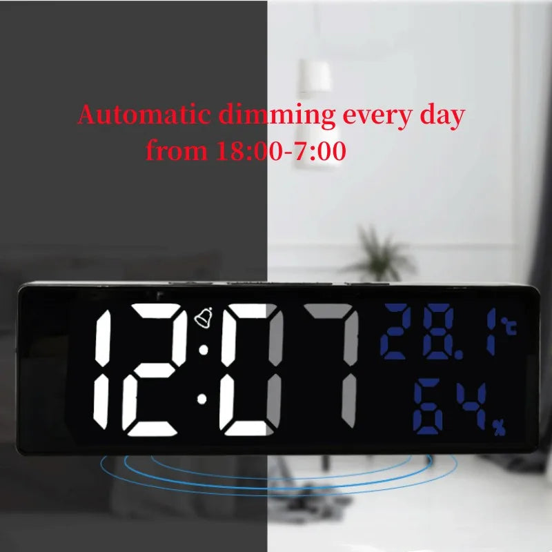 9 Inch Large Digital Wall Clock Temperature Humidity Night Mode Snooze clock